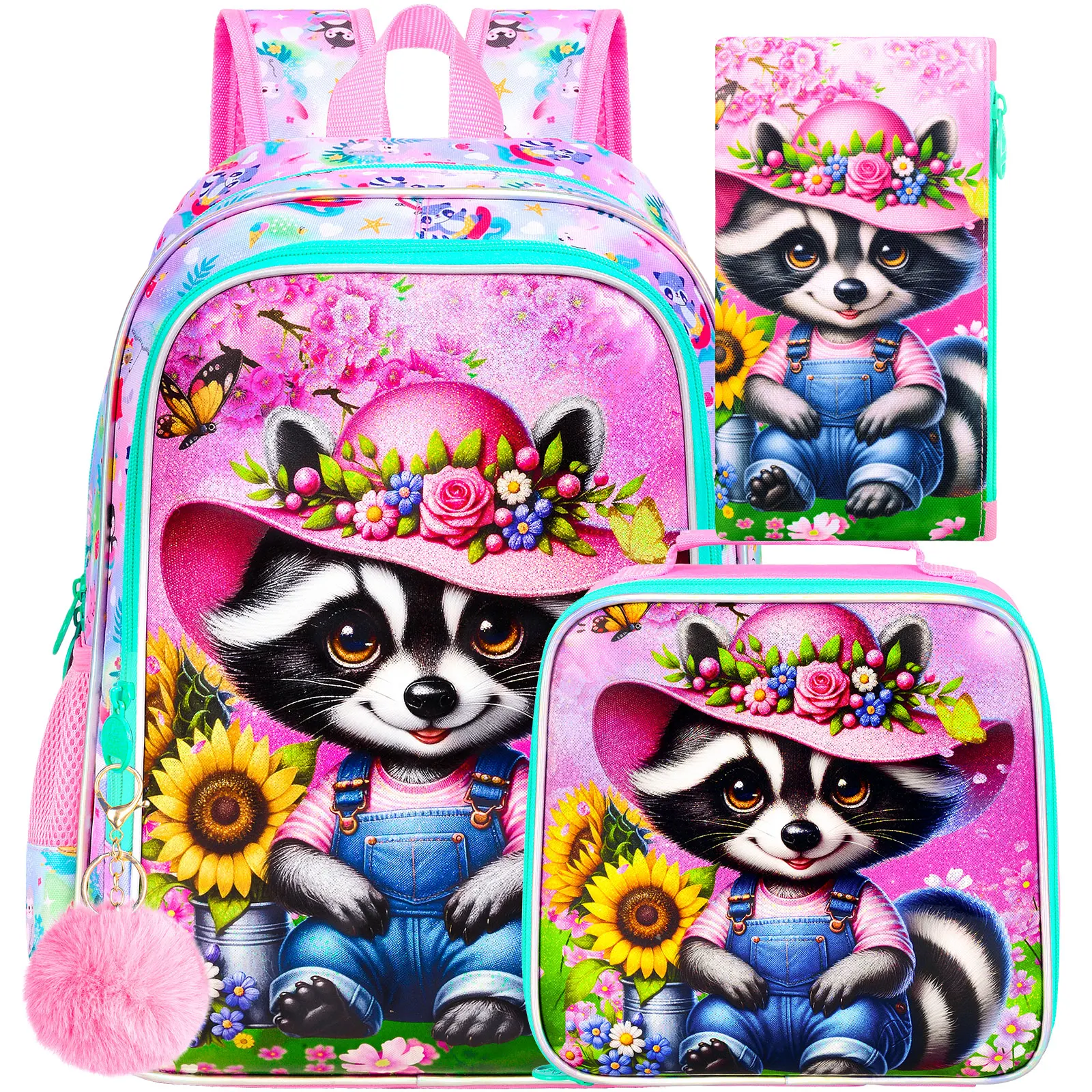

3PCS Backpack for Boys, 16" Kids Bookbag Set for Elementary Preschool Kindergarten, School Bag with Lunch Box-Raccoon