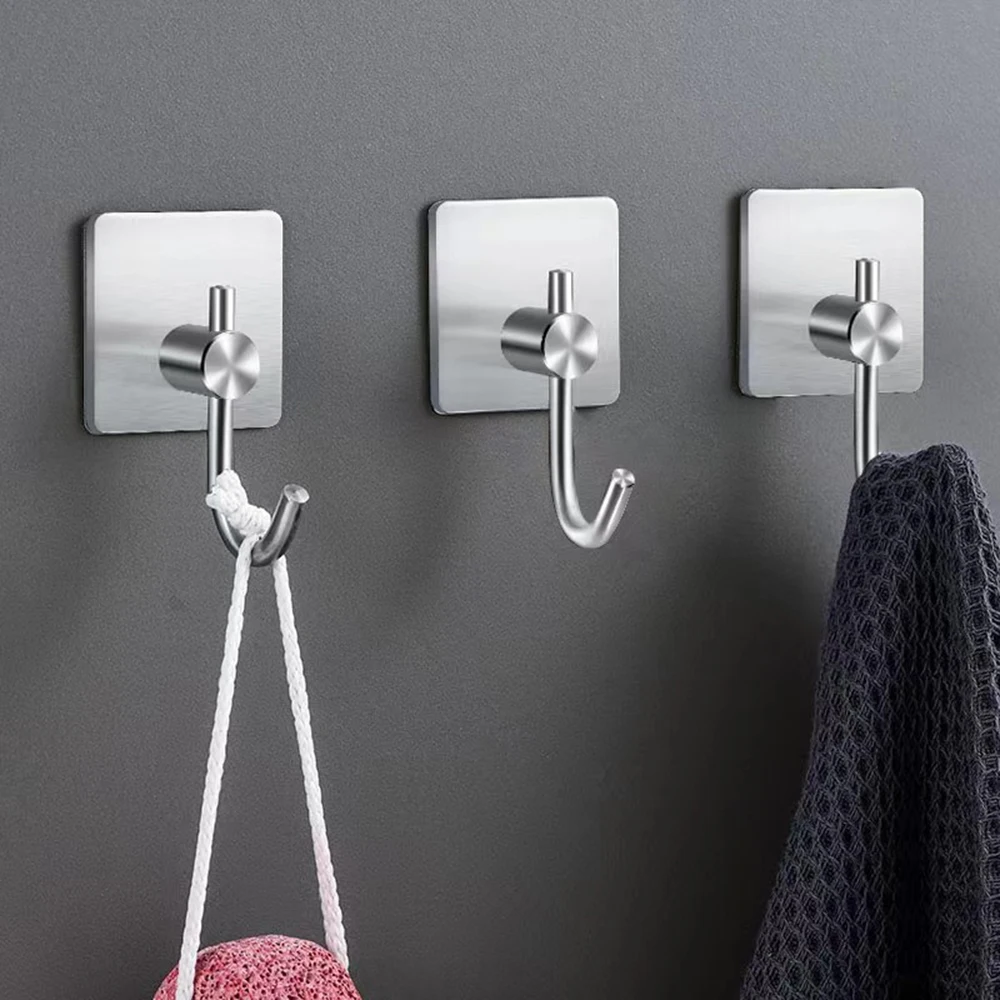 Strong Adhesive Hooks Heavy Duty Door Hook Stainless Steel Bathroom Kitchen Hallway Sticky Hooks Punch-free Clothes Storage Hook