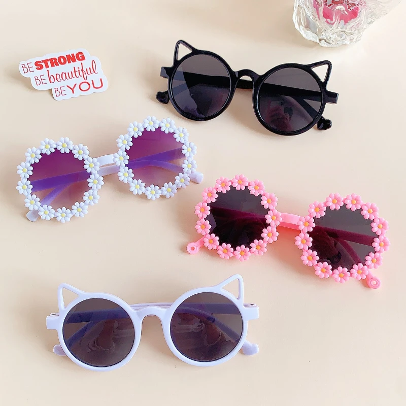 1/4/6Pcs 2026 Boys Girls Cute Newest Double Colors Cat Bowknot Shape Kids Children Baby Sunflower Fashion Glasses Eyewear
