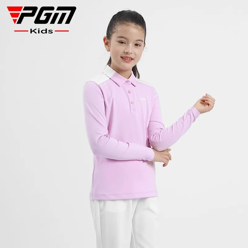 PGM Girls Golf Long Sleeve T Shirts Golf Wear for Kids Comfortable Skin Friendly Sports Fabric Children's Clothing YF548