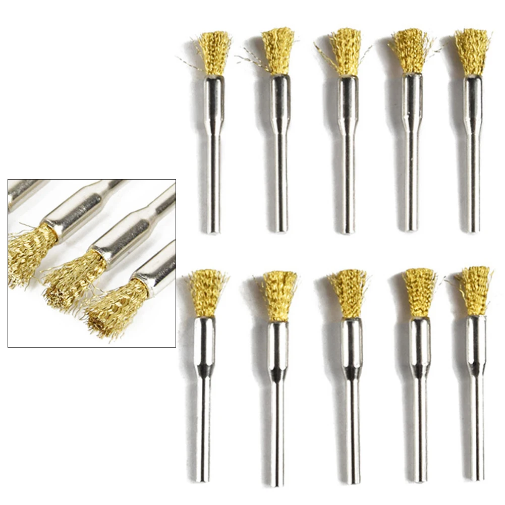 10pcs Extended Stainless Copper Wire Brushes Set For Rust Dust Removal Automotive Parts Polishing Tools