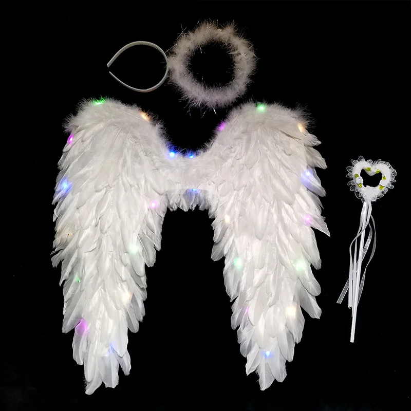 

Women Girl LED Glow Light Up Angel Feather Wing Birthday Party Gift Cosplay Halo Props Wedding Wall Costumes Halloween Christmas