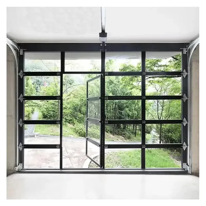 for 2025 Modern Glass Combination Garage Door Panoramic 10x7  Slide Elevated Folding with Pedestrian Door