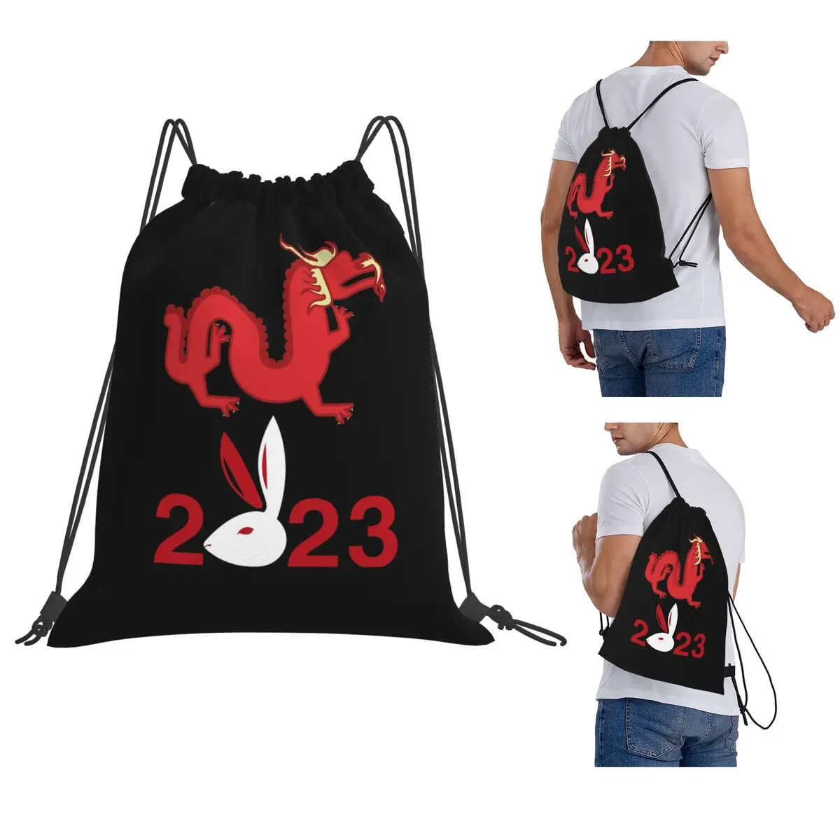 Happy Chinese New Year 2023 Year Of The Rabbit Backpacks Multi-function Drawstring Bags Sundries Bag Book Bags for Travel School