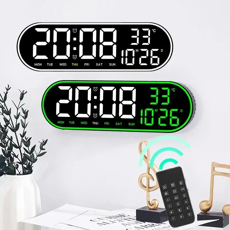 Large LED Digital Wall Clock with Temperature Date Week Display Alarms Clock Timer Countdown Wall-mounted Dual Alarms LED Clocks