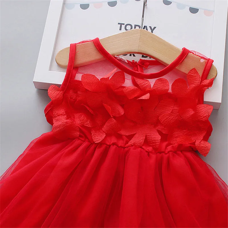 Baby Girl Dress Summer Beautiful Petal Decoration Dress Fresh Mesh Princess Dress For Baby Girls (0-3 Years Old)