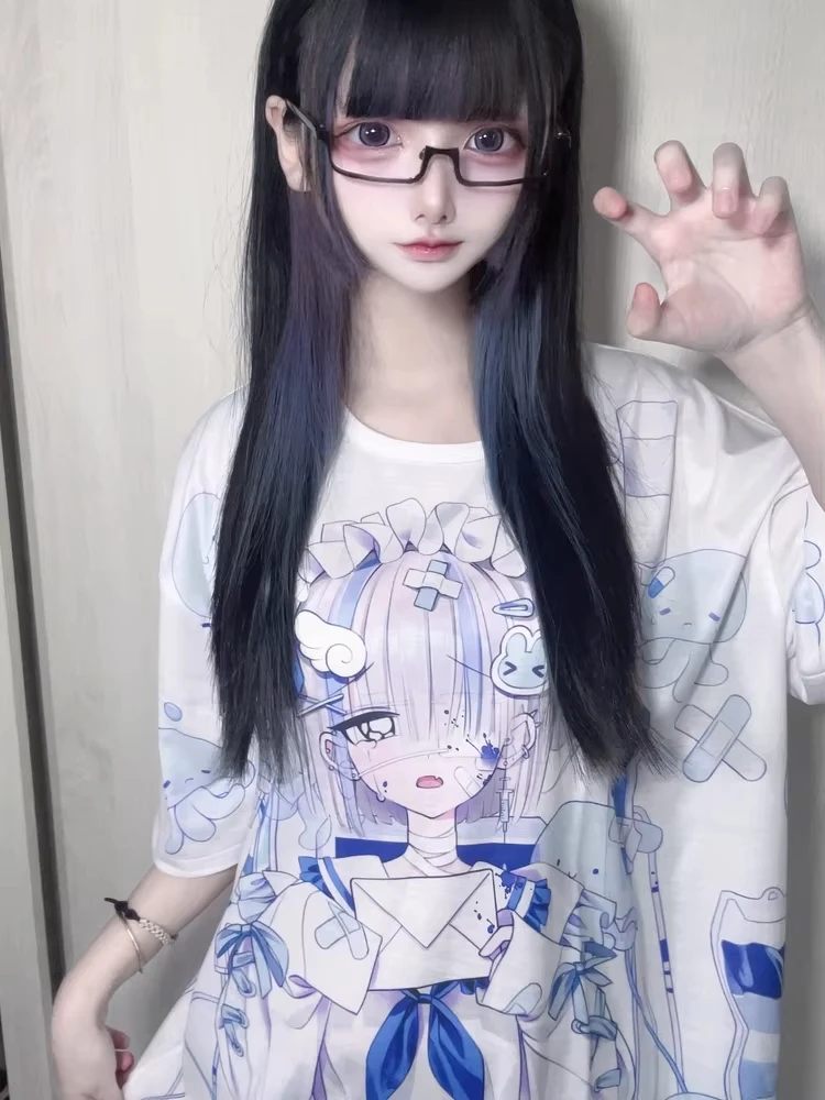 Japanischer Landmine-Stil Anime-Print Atmungsaktives Lockeres T-Shirt Kurzarm Y2K Harajuku Subkultur Erwachsene-Kinder 2026 Spezial – Detail 7