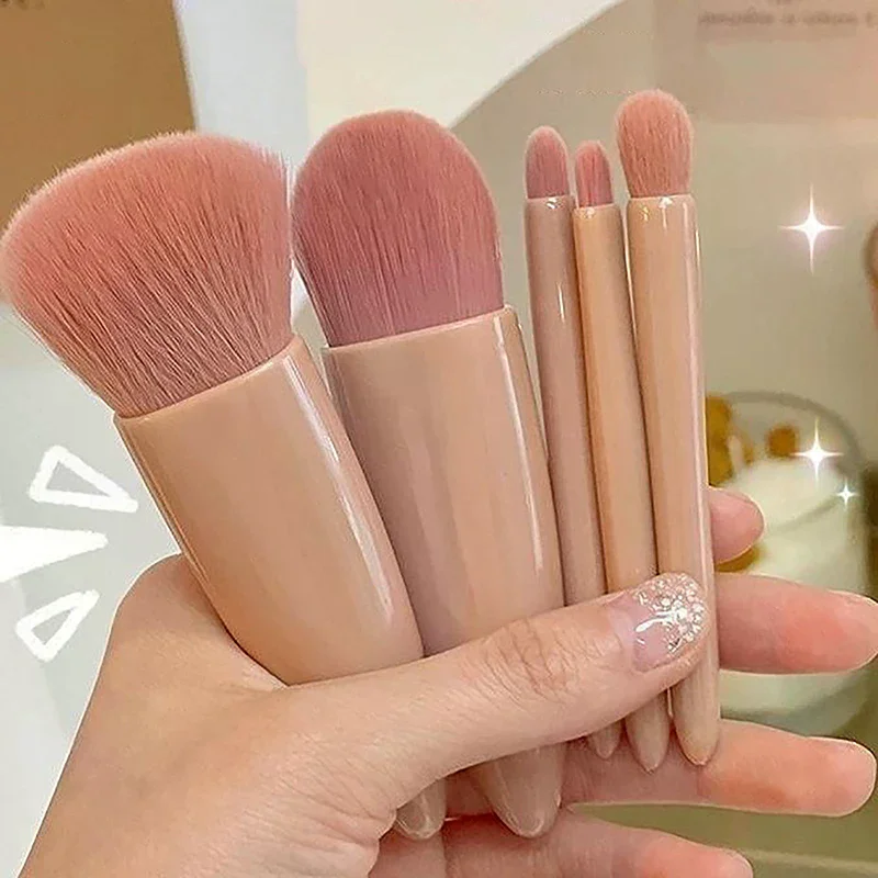 5 قطع/مجموعة فرش مكياج محمولة، فرشاة كريم أساس صغيرة، مجموعة فرش ظلال عيون من الألياف الناعمة للمكياج للنساء المبتدئين في المكياج