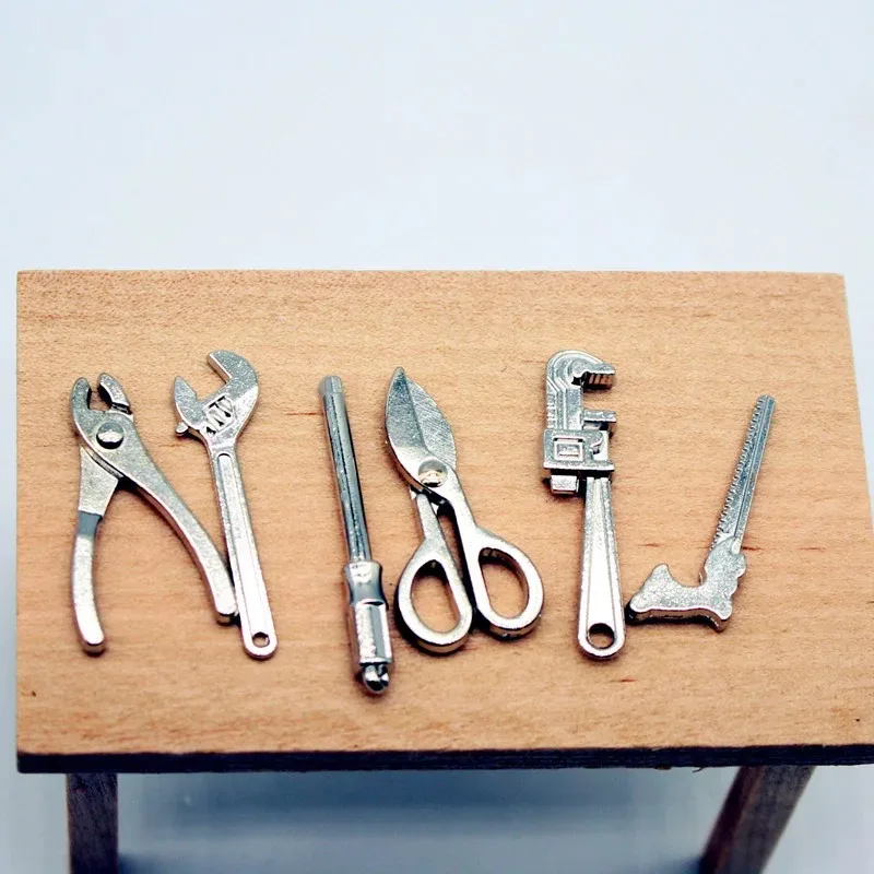 1/12 Dollhouse Mini Alloy Tools Adjustable Wrench Pliers Simulation Repair Model Scene Mini Props