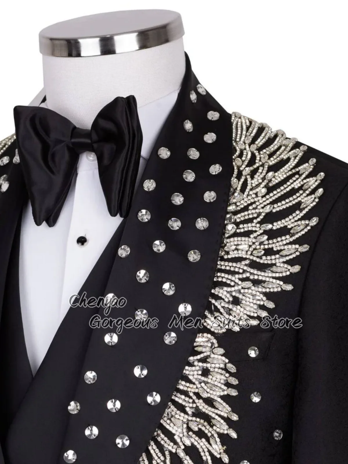 Luxury Bead Diamond Decoration Men Suits Slim Customiazed Groom Tuxedos Business Male Prom Blazers 3Pcs Sets pantalones hombre