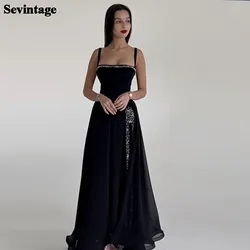 Customized Elegant Black Prom Dress A-Line Spaghetti Strap Side Slit Floor Length Evening Dress vestidos para eventos especiales