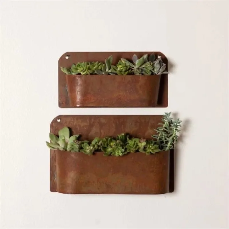Rusty Metal Hanging Wall Planter Outdoor Laser Cut Corten Steel Decorative Flower Pot