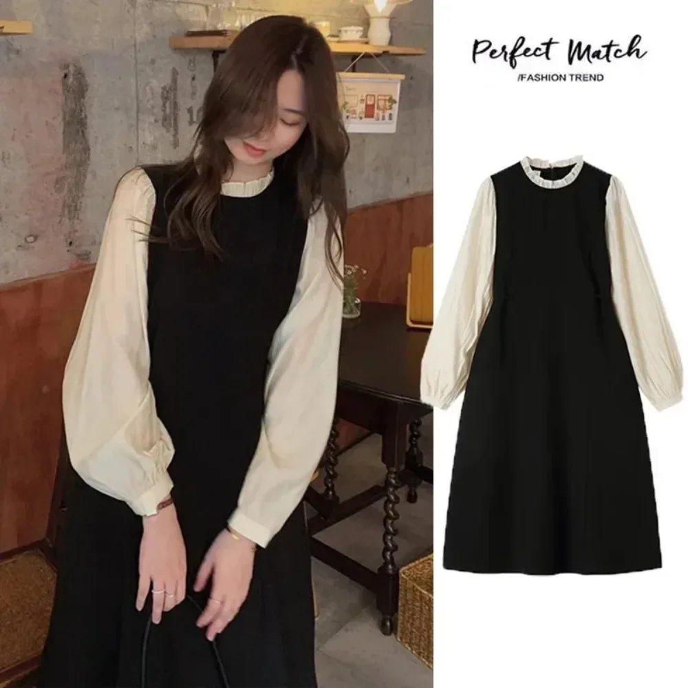 Maternity Stitching Fake Two-piece Clothes French Temperament Pregnancy Palace Sleeve Long-sleeved Dress Spring Autumn New