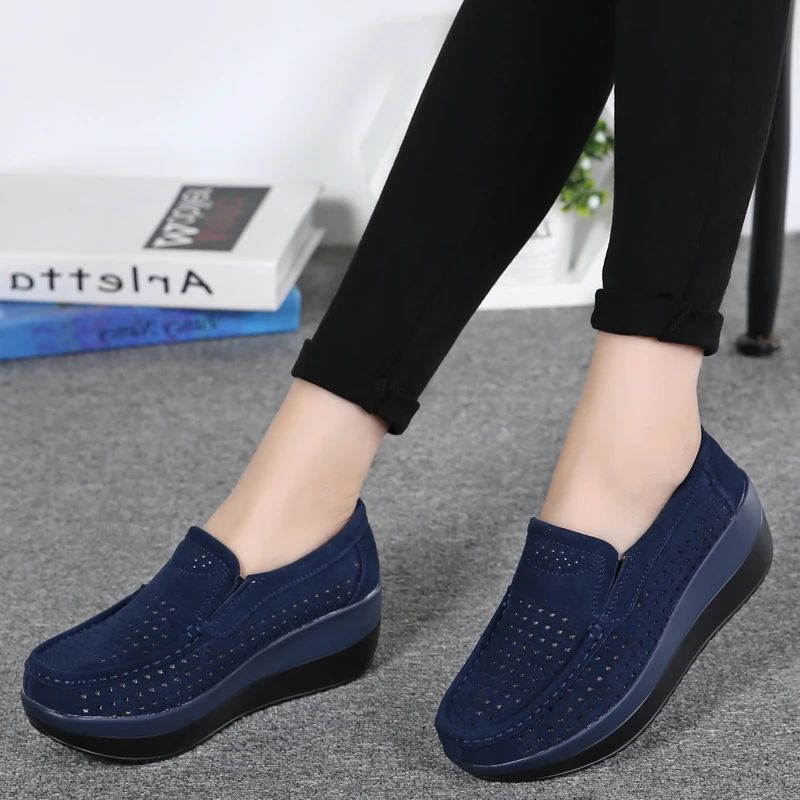 2020 Autumn Women Flat Platform Loafers Shoes Ladies Suede Leather Footwear Casual Shoes Slip on Flats Moccasin Creepers