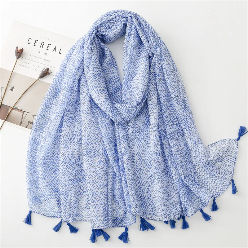 2024 Fashion Zigzag Print Tassel Scarf Shawls Long Women Geometry Foulard Scarves Hijab Wrap Free Shipping