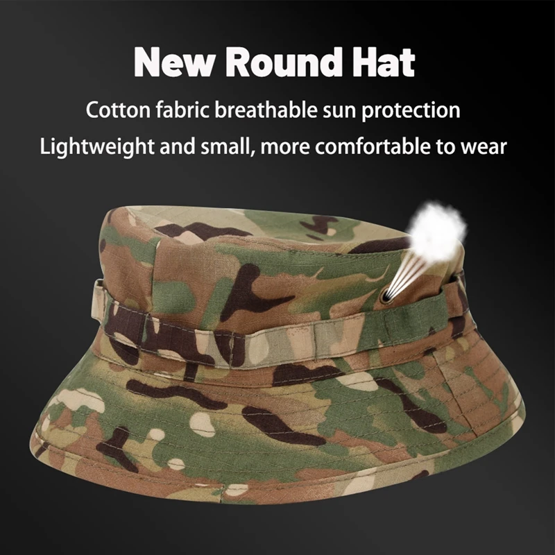 Flat Top Camo Summer Boonie Camouflage Travel Bucket Hat Hunting Fishing Adjustable Jungle Bush Cap Men\'s Hiking Panama Ha