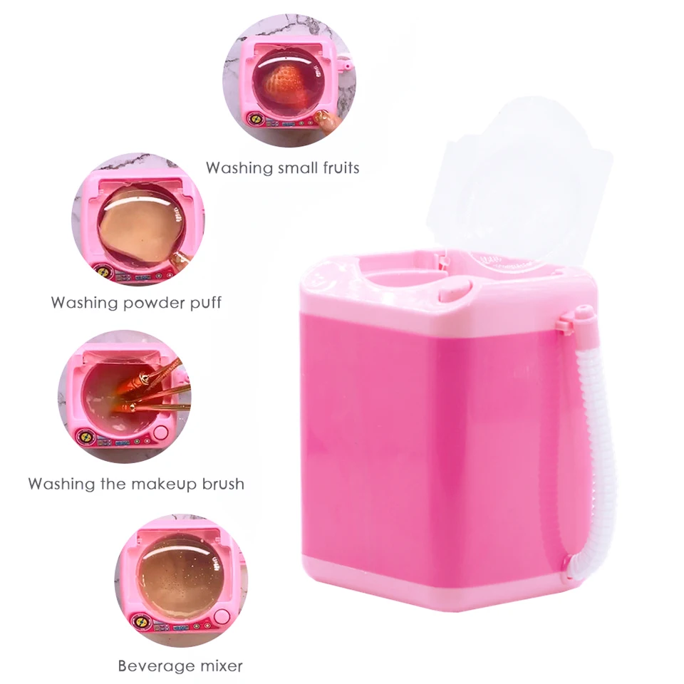 Portable Automatic Cute Cosmetic Powder Puff Washing Machine Mini Electric Eyelashes Washing Machine Toys Makeup Brushes Cleaner