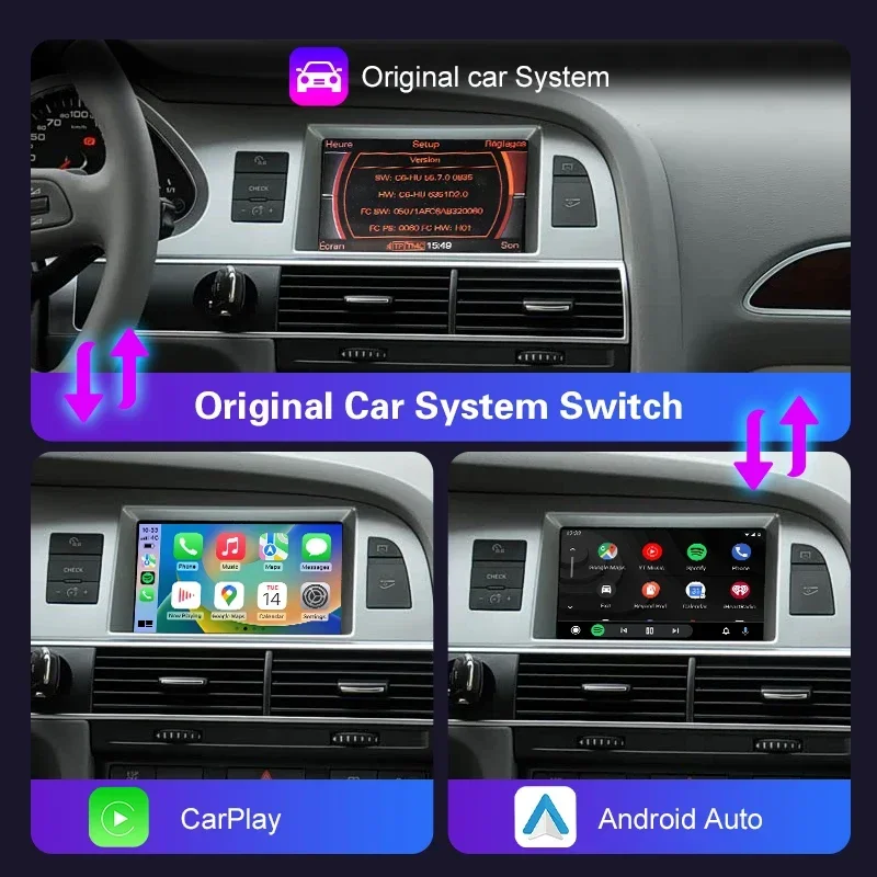 Wireless CarPlay Android Auto Box for Audi A4/A6L/Q7/A8 2005-2009 MMI2G High with AirPlay Mirror Link Functions Reverse Camera