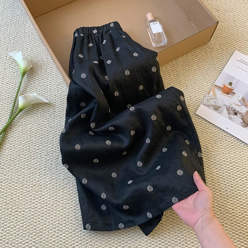 Slimming Polka Dot Cotton Lin A-Line Midi Skirt Women's Spring Summer Thin Material Midi Skirt Small Size Large Swing Skirt