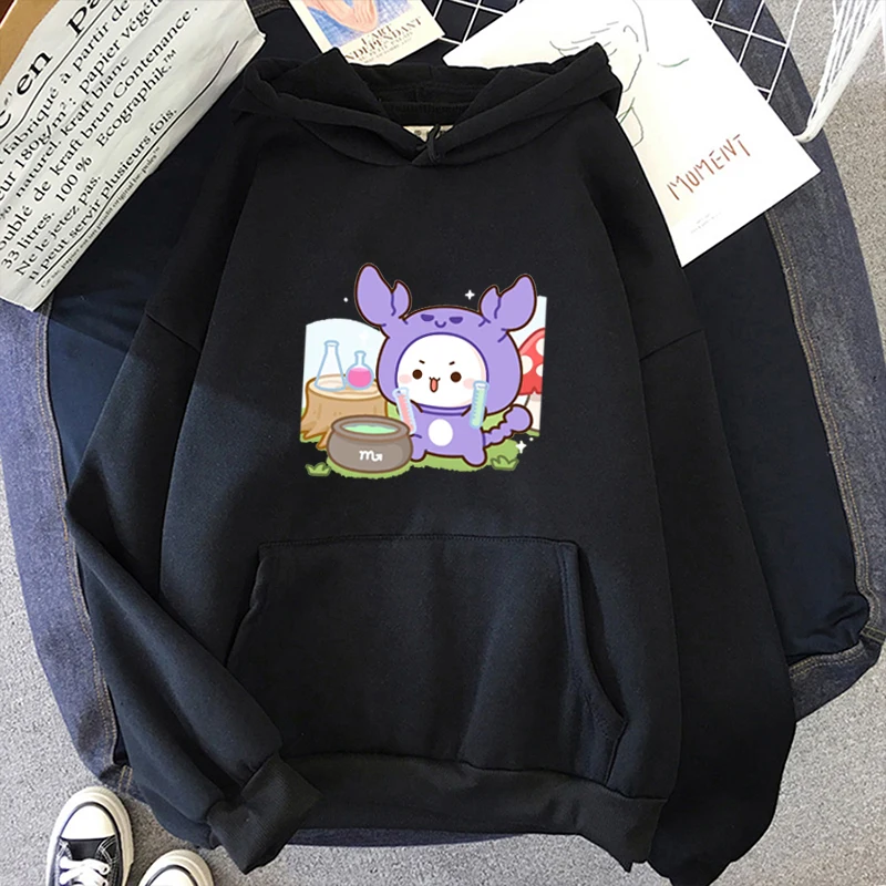

Kawaii Peach Cat and Grey scorpio Hoodie Cartoon Pattern Warm Winter Constellation Clothes Women Couple Printed Sportswear
