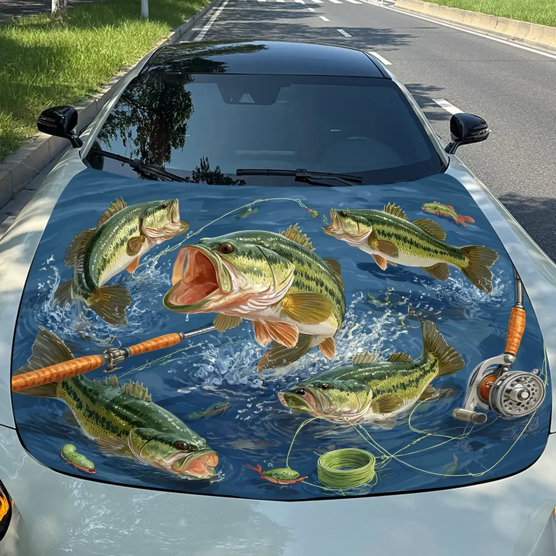 

Lively Swimming Perch Pattern car hood stickers, waterproof self-adhesive, scratch resistant, easy to stick, durable car PVC sti