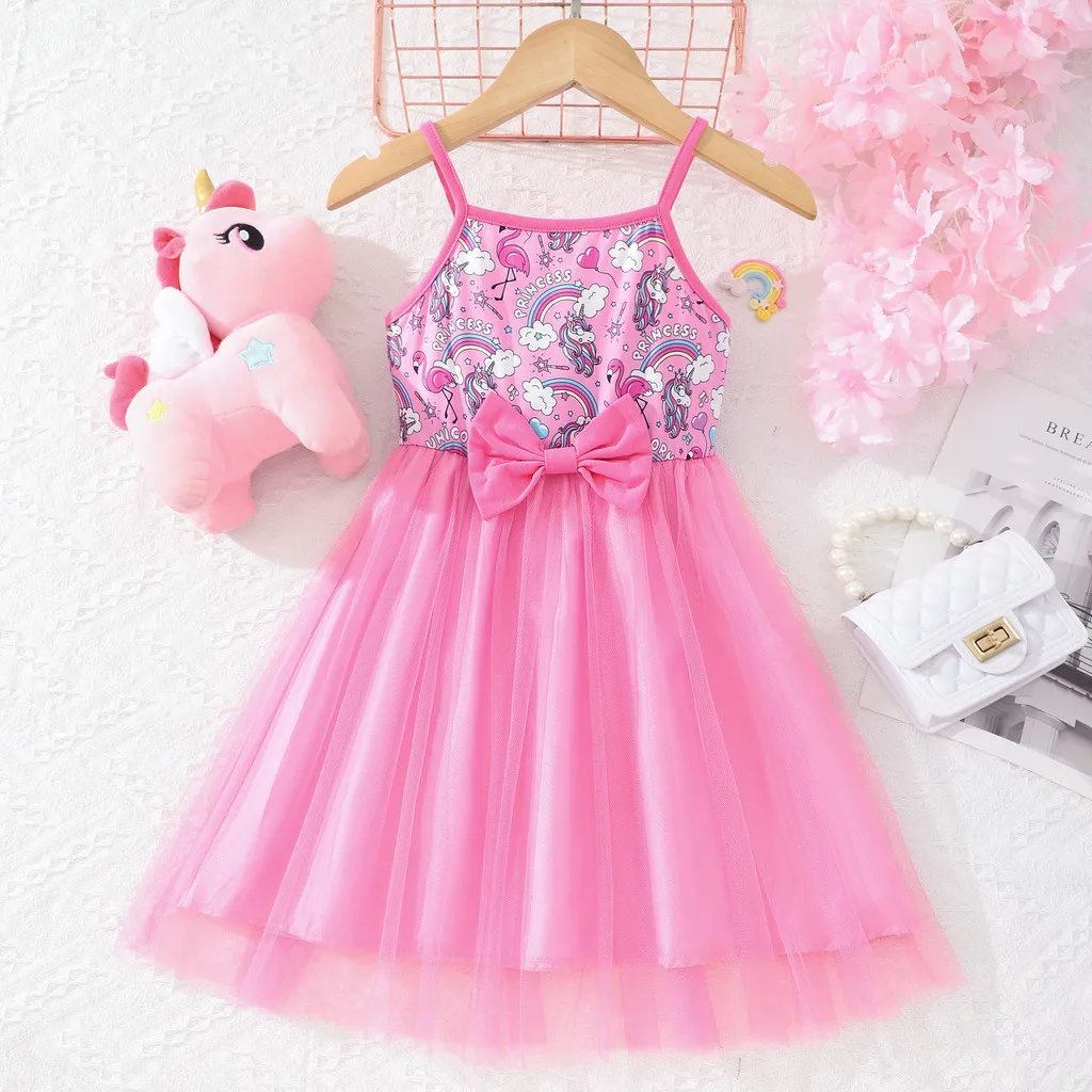 Unicorn Dress Kids Girl Clothes 3 4 5 6 7 Years Summer Cute Casual Pink Mesh Party Baby Girls Princess Dress toddle Slip dress