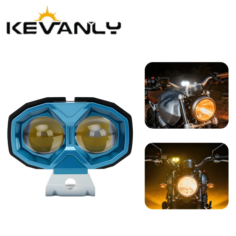 1pc Motorcycle LED Auxiliary Fog Light 2/3 Lens Spotlight Dual Color Hi/Low Beam Headlight Motor Driving Work Lamp 8-80V