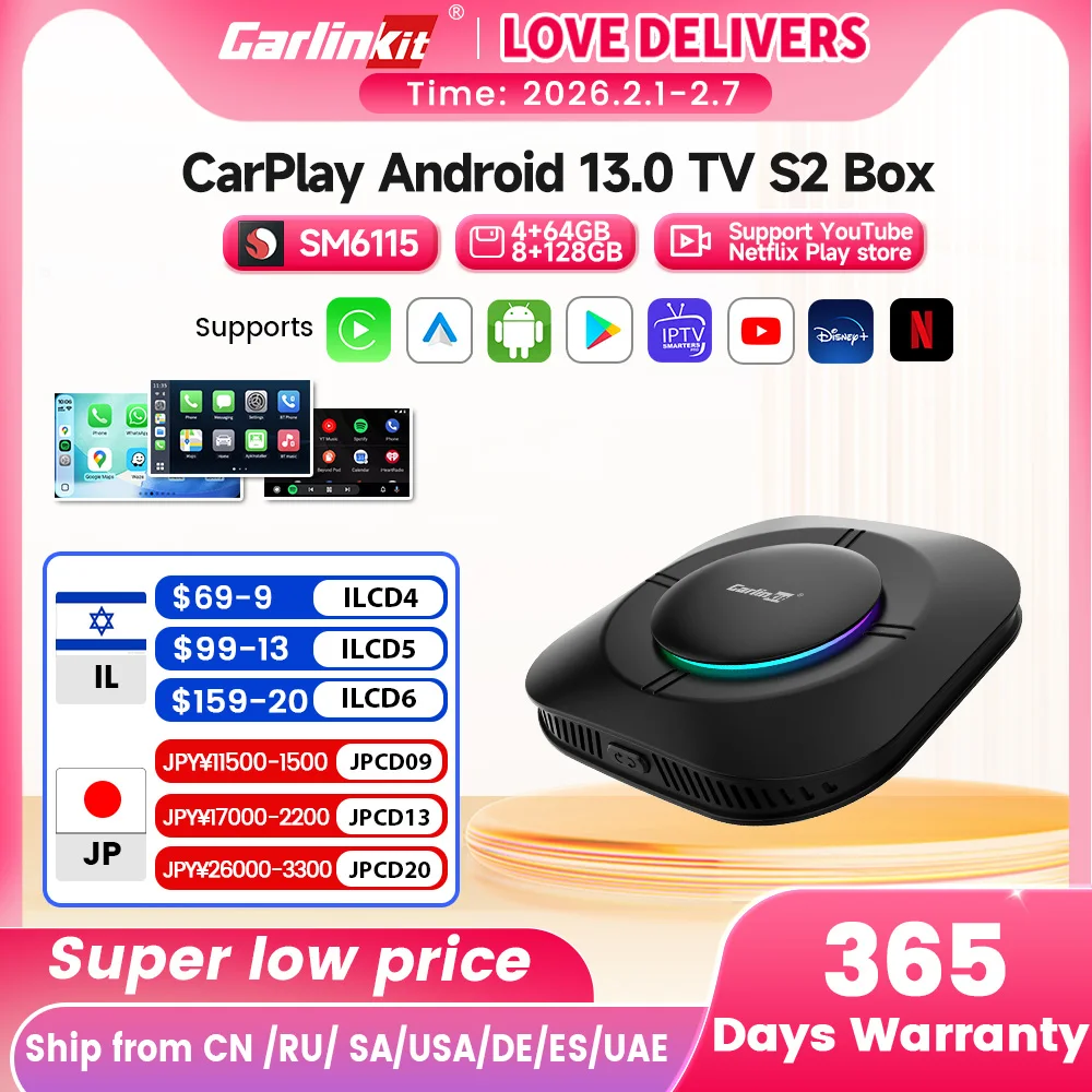 2026 Carlinkit Ai Box LED Android Wireless Carplay adapter Android 13 Qualcomm 6115 8-cores 64G Smart Tv Box For Netflix IPTV