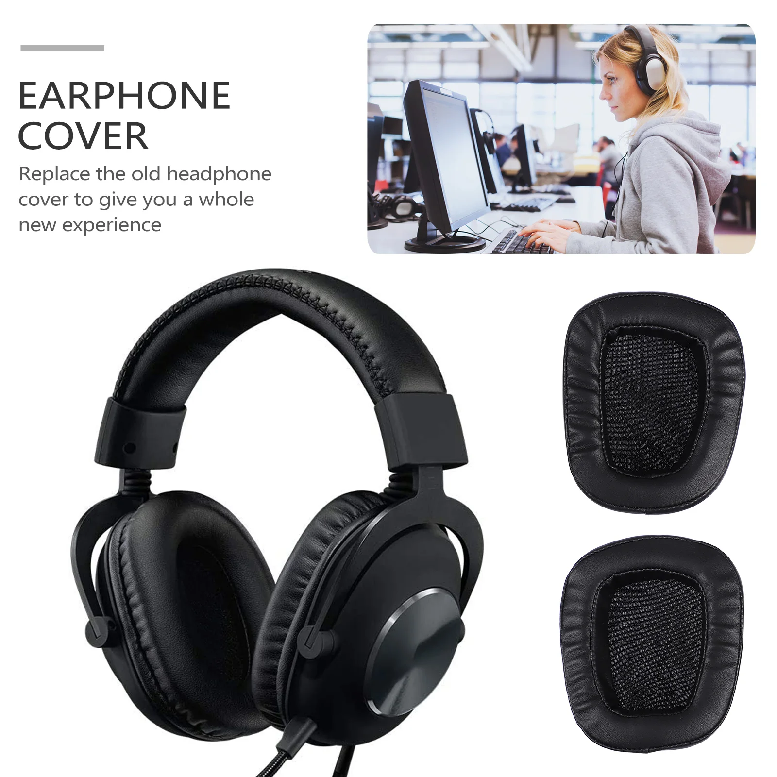 

2 Pcs Black Headphone Cover Sponge Padding Mesh Fabric Comfortable Breathable Enjoy Music Quality Replacement Earphone
