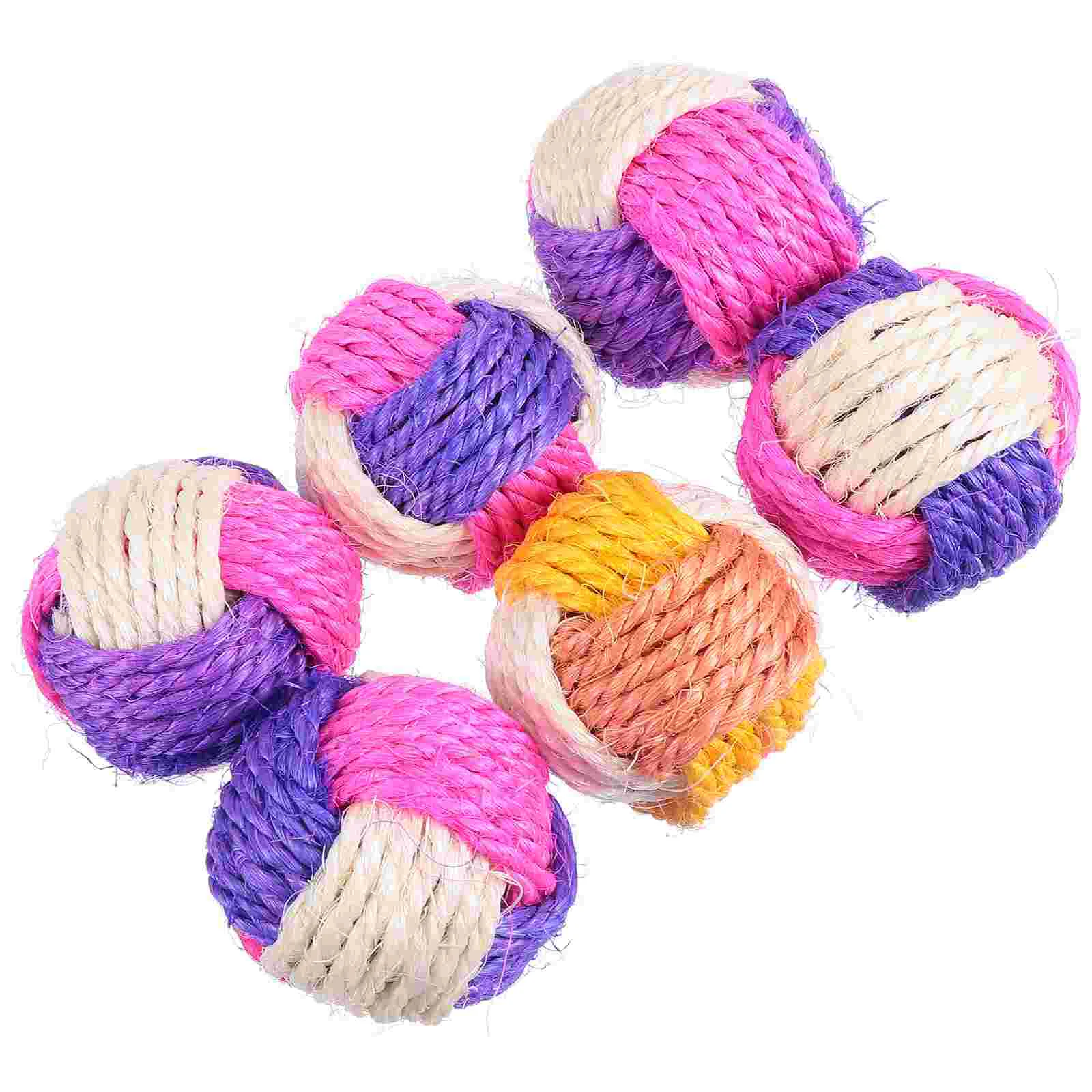 

6 Pcs Tricolor Sisal Ball Cat Scratch Puppies Teething Training Pet Woven