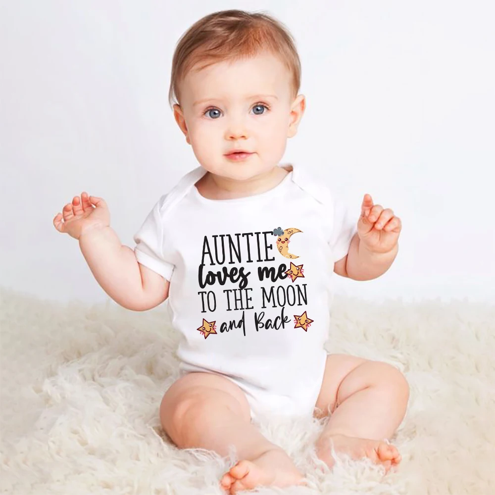 Baby Romper Auntie Loves Me To The Moon and Back Print Infant Bodysuit Baby Cute Clothes Boys Girls Jumpsuit Toddler Romper Gift