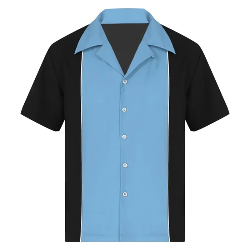 Camisa de bolos para hombre, camisa Retro de manga corta con botones, informal, multicolor, a rayas, cuello de muesca, 5XL, novedad de verano, 2024