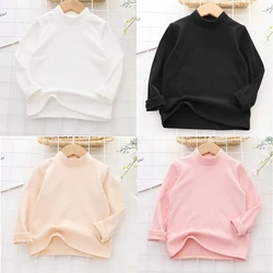 Girls T-shirt Solid Thermal Underwear Long Sleeve Casual Autumn Winter High Collar Thin Velvet Heating Tops 6 8 10 12 Years