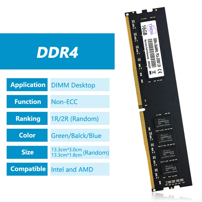 DDR4 4GB 8GB 16GB ذاكرة عشوائية لسطح المكتب Ram 2133 2400 2666 3200Mhz 288Pin PC4 17000 19200 21300 25600 1.2V غير ECC DIMM ذاكرة الوصول العشوائي