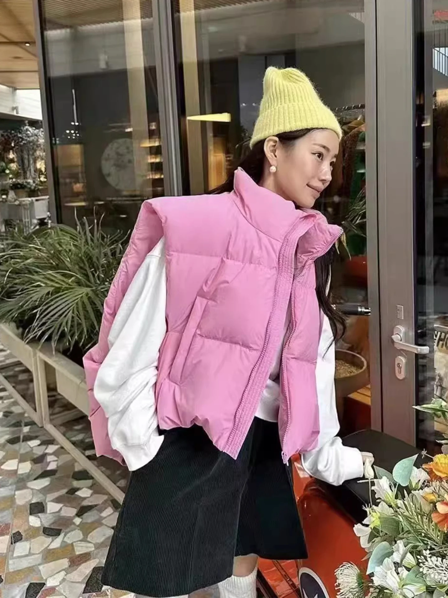 

Sweet Stand Collar Bread Cotton Jaet Asymmetrical Svel Women's Vest Loose Fit Winter New Sle Commute Sle Pure Color