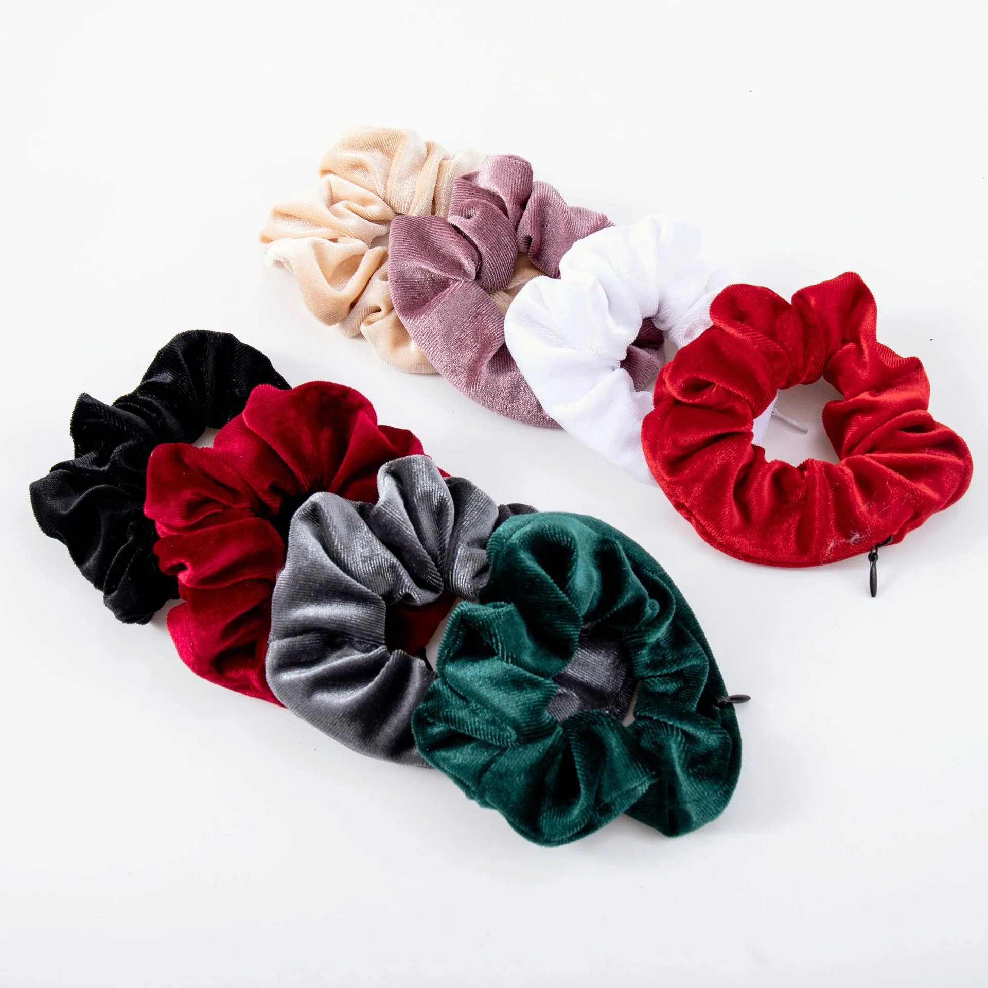 Arrived Zip Scrunchies Hidden Storage Earphones Money Keys Women Velvet Hair Tie Pocket Hair Styling Srunchies Ornaments