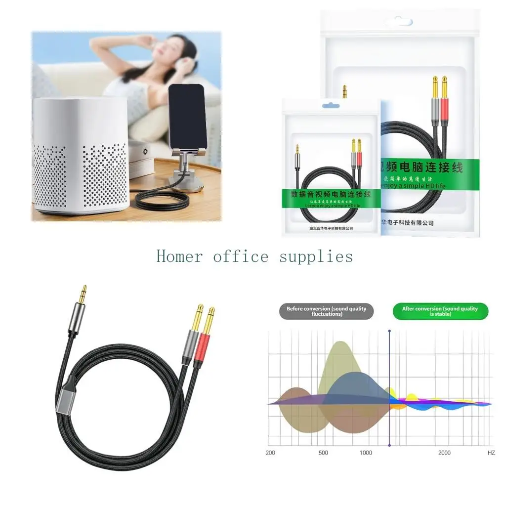 

K43B Gold Plated 3.5Mm To Two 6.5Mm Sound Splitter Cable With Independent Left Right Channel