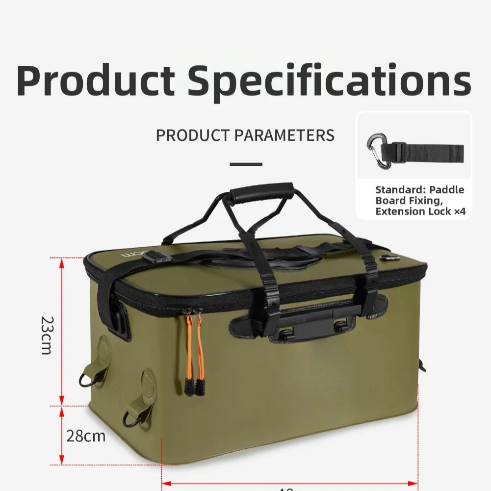 Fishing Box for Paddleboard Anglers Constructed from EVA and Nylon with Foldable Profile and All Round Hanging Attachment Points