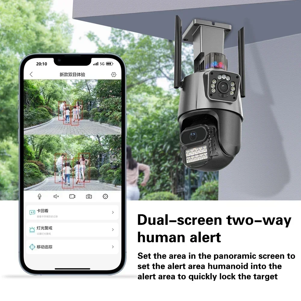 BIG SALE 8MP 4K Wifi Camera Dual Lens Security Protection Waterproof Security CCTV Video  Police Light Alarm Surveillance Camera