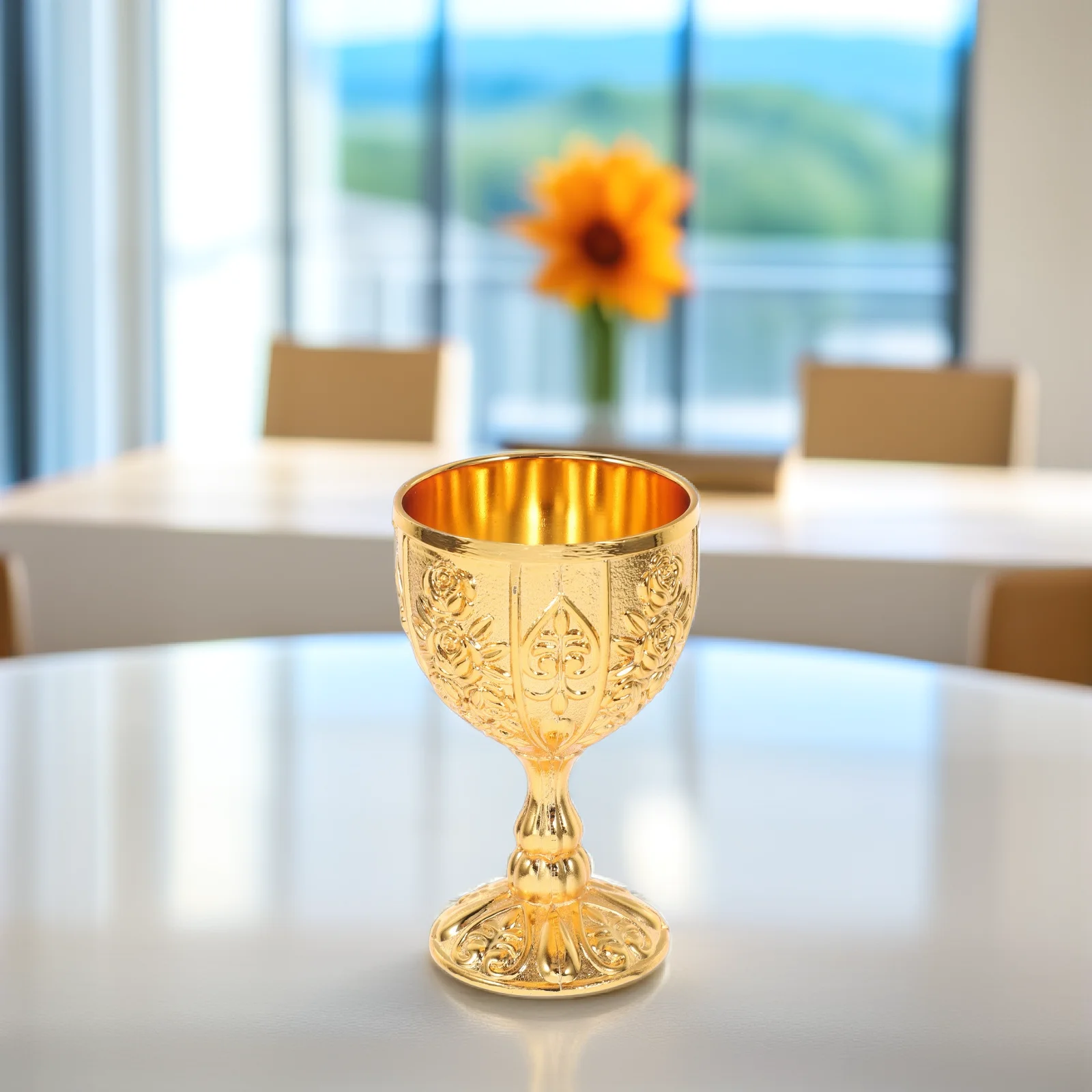 

Brass Wine Goblet Vintage Chalice Cup Golden Medieval Viking Mug Gothic Drinking Vessel Holy Water Offering Cup
