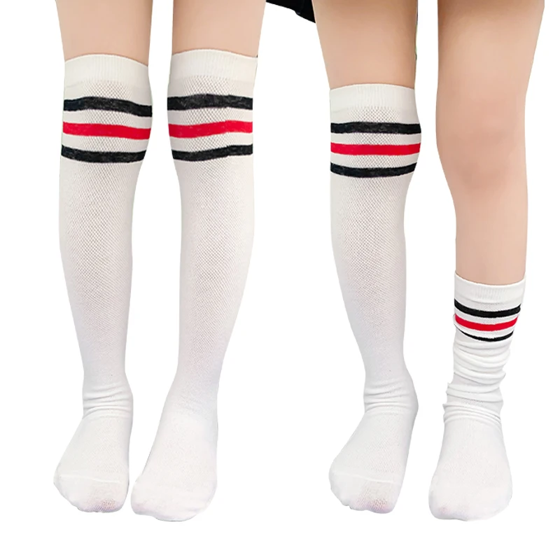 

Boys Girls thin Mesh stripe long tube breathable socks Student Baby Kids anti-mosquito hollow out cotton over knee High Stocking