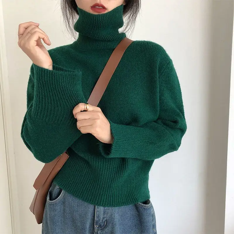 DAYIFUN-Women's Oversized Knitted Turtleneck Pullovers Monochromatic Sweaters Thickened Jumpers Autumn Winter Korean Tops 2024
