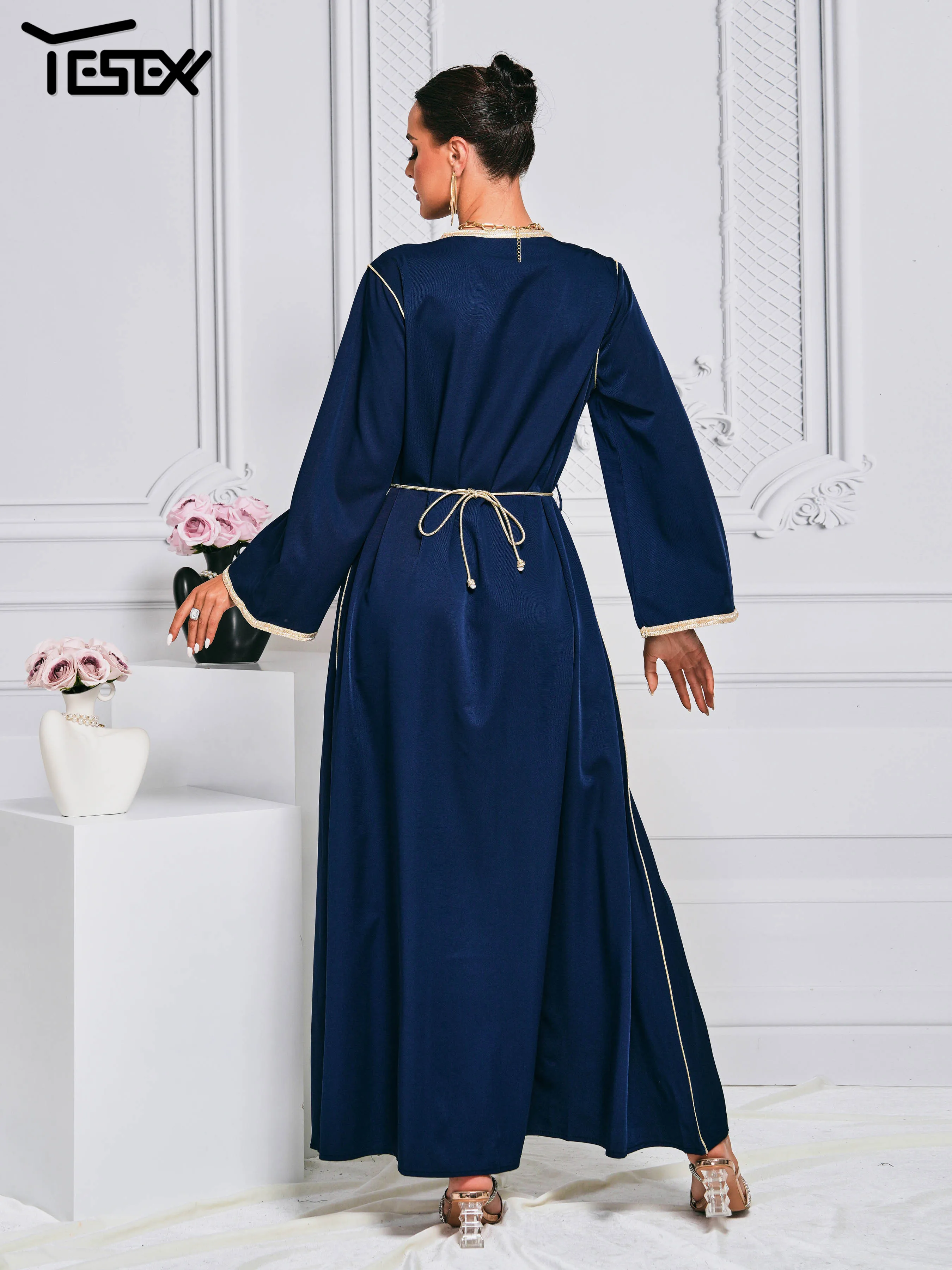 Yesexy 2024 New Middle East Cross Border Hot Selling Women's Wear Muslim Robe Blue Church Prom Party Dress