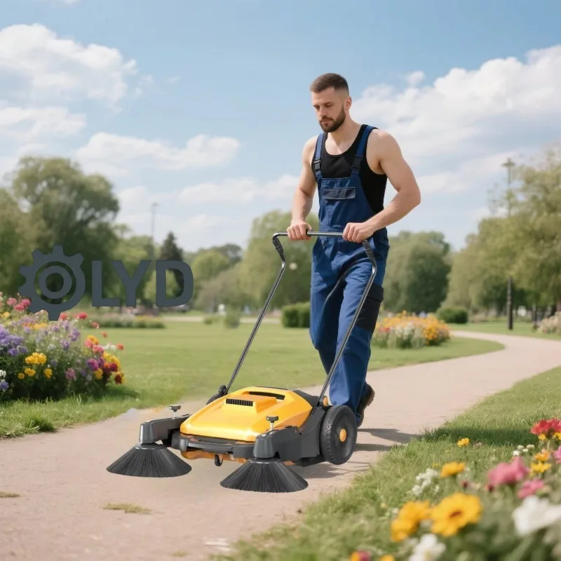 Durable 480mm Double Brush Hand Push Sweeper for Farm Outdoor Garden Multi Function Cleaning Tool