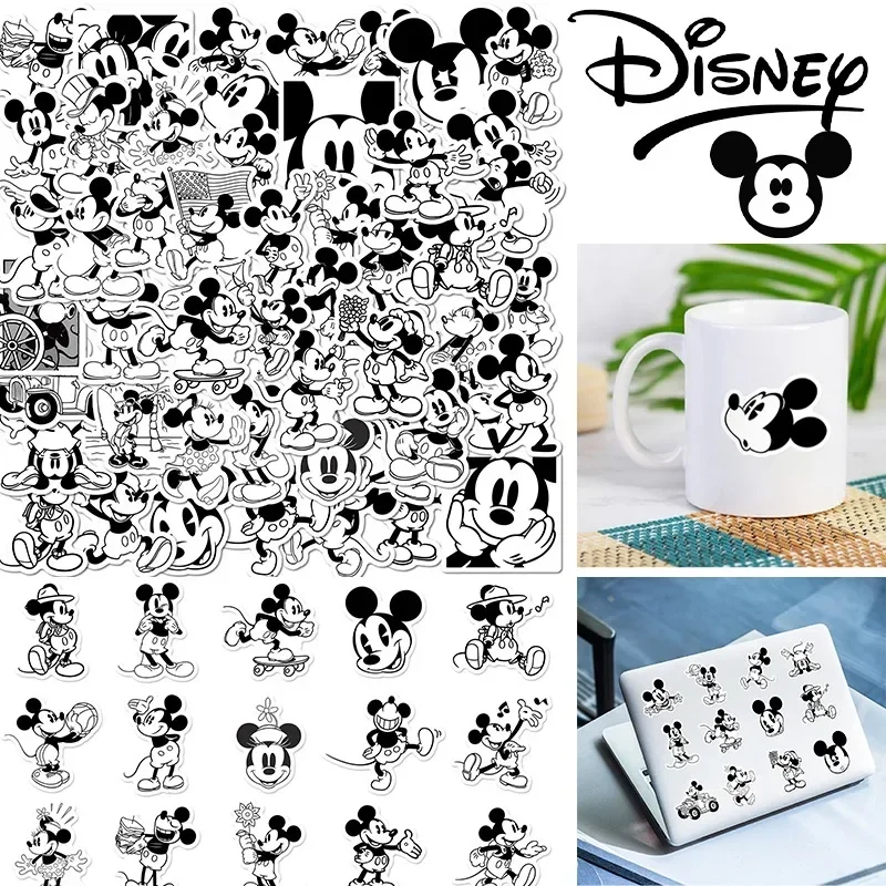 50 Buah Stiker Disney Mickey Mouse Stiker Anime Tahan Air Antik DIY Mainan Dekorasi Bagasi Laptop Botol Skateboard Ponsel