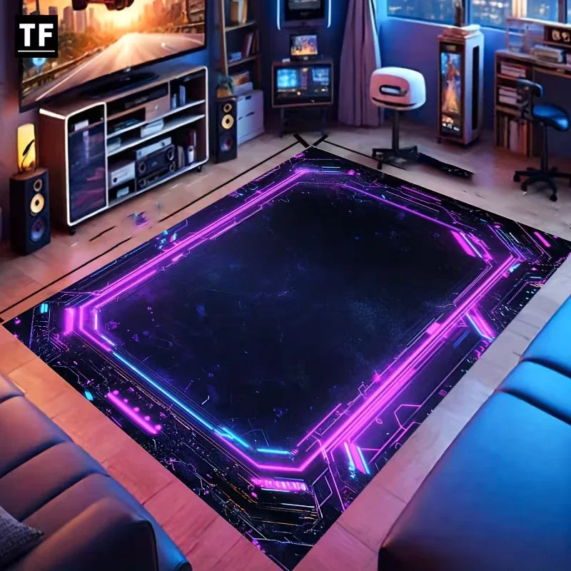 Neon LED 3D Illusion Spiral Grid Tunnel Mat Visual Impact Carpet Rug for Gaming Living Room Home Decoration Bedroom Decor Rug