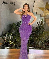 Luxury Purple Pearls Party Dress Long Mermaid Prom Dresses Strapless Robe de Soirée 2024 Pageant Birthday Night Wear Beading