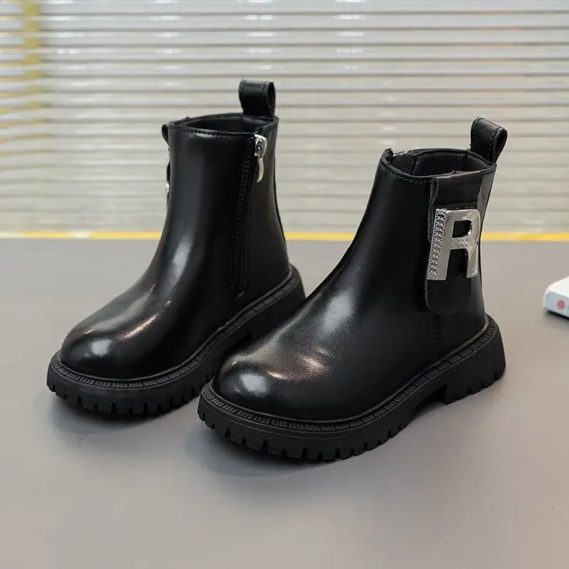 Kids Chelsea Boots Boys Girls British Style Casual Leather Boots Thin Soft Sole Trending Autumn Spring Shoes for Baby Toddler
