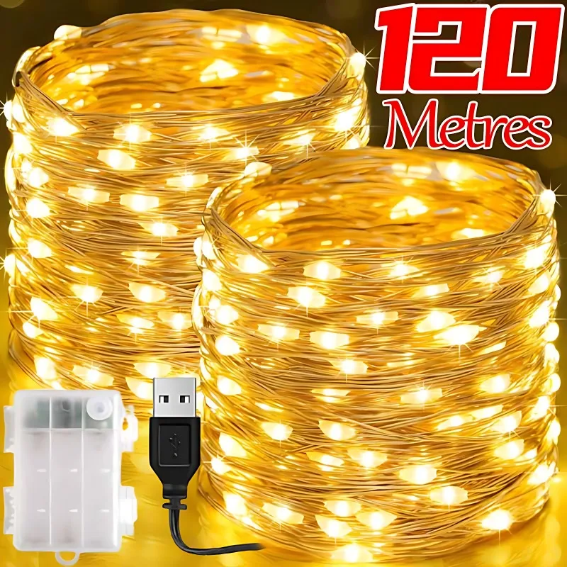 120/2M LED String Light USB/Batterij-aangedreven Koperdraad Garland Fairy Verlichting Snaren Kerst Bruiloft Decoratie lampen