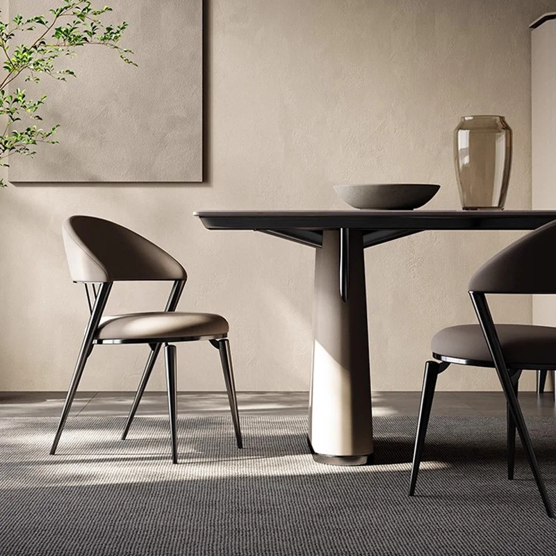 #Affordable Luxury Dining Chairs, Home Upholstered Backrest Chairs, Designer Hotel Stainless Steel Genuine Leather Chairs